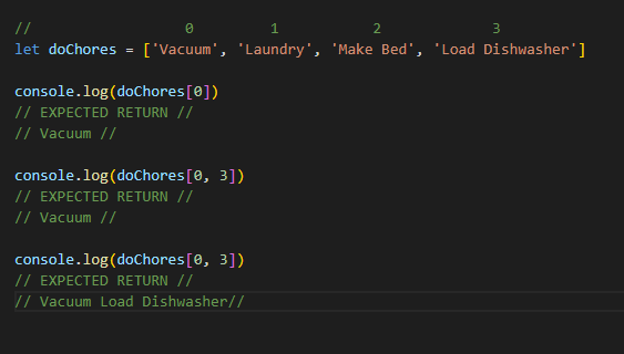 Example code used to create an Array