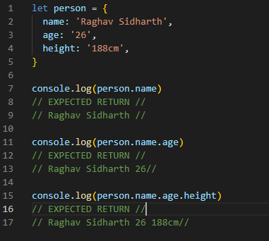 Example code used to define an Object